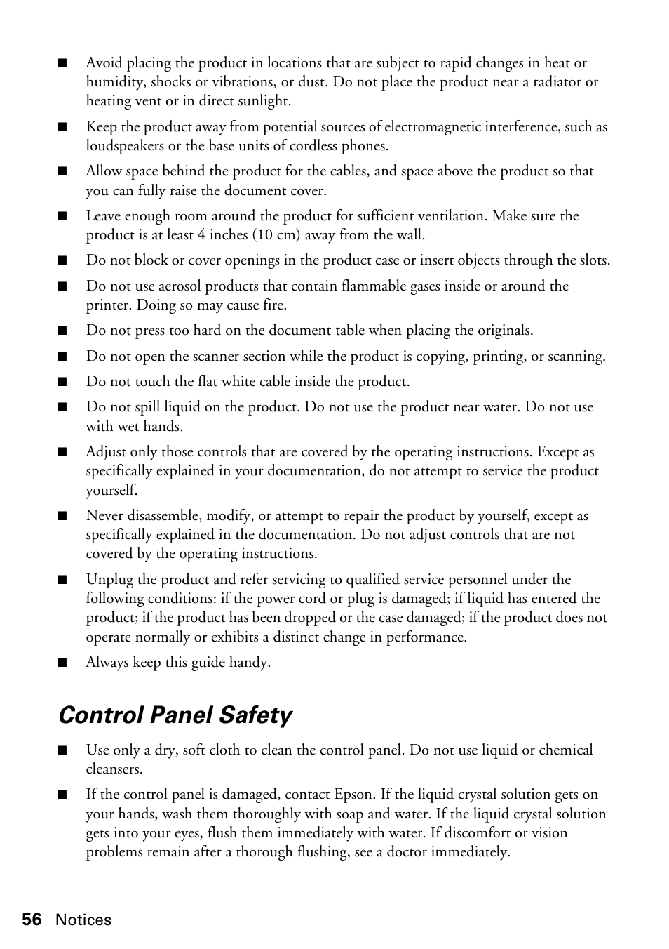 Control panel safety | Epson ARTISAN 725 User Manual | Page 56 / 64