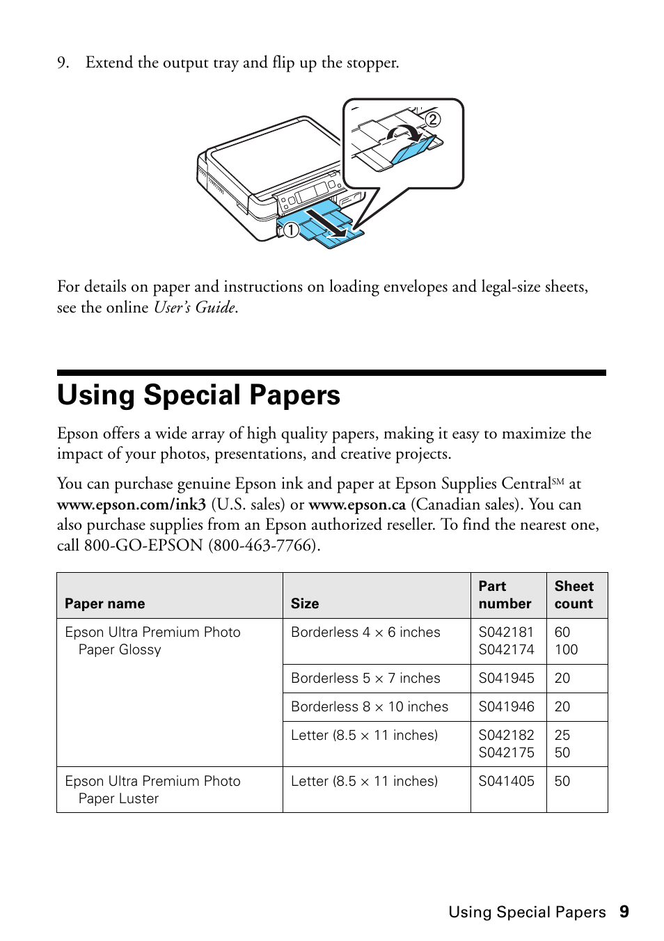 Using special papers | Epson ARTISAN 725 User Manual | Page 9 / 64