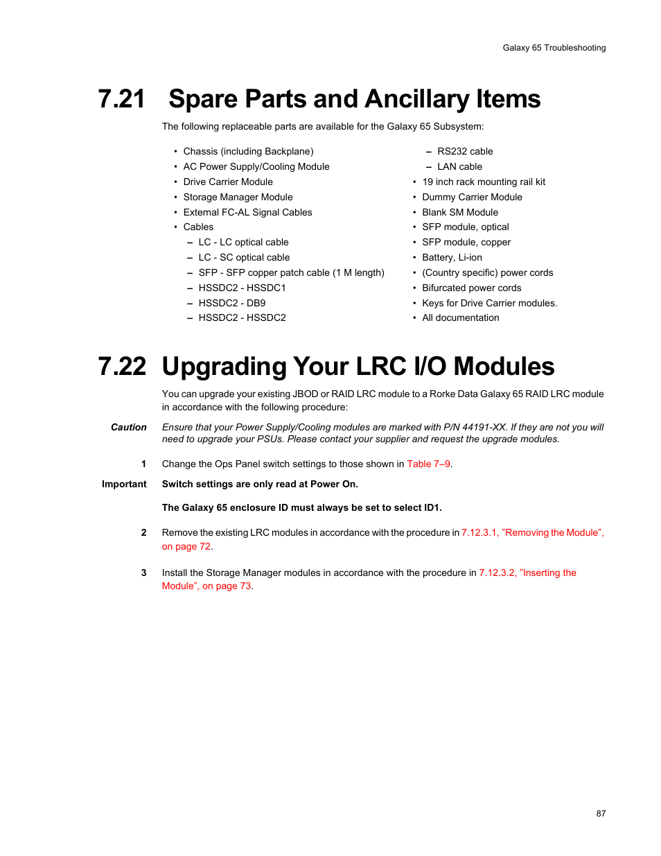 21 spare parts and ancillary items, 22 upgrading your lrc i/o modules | Galaxy Metal Gear 65 User Manual | Page 107 / 258