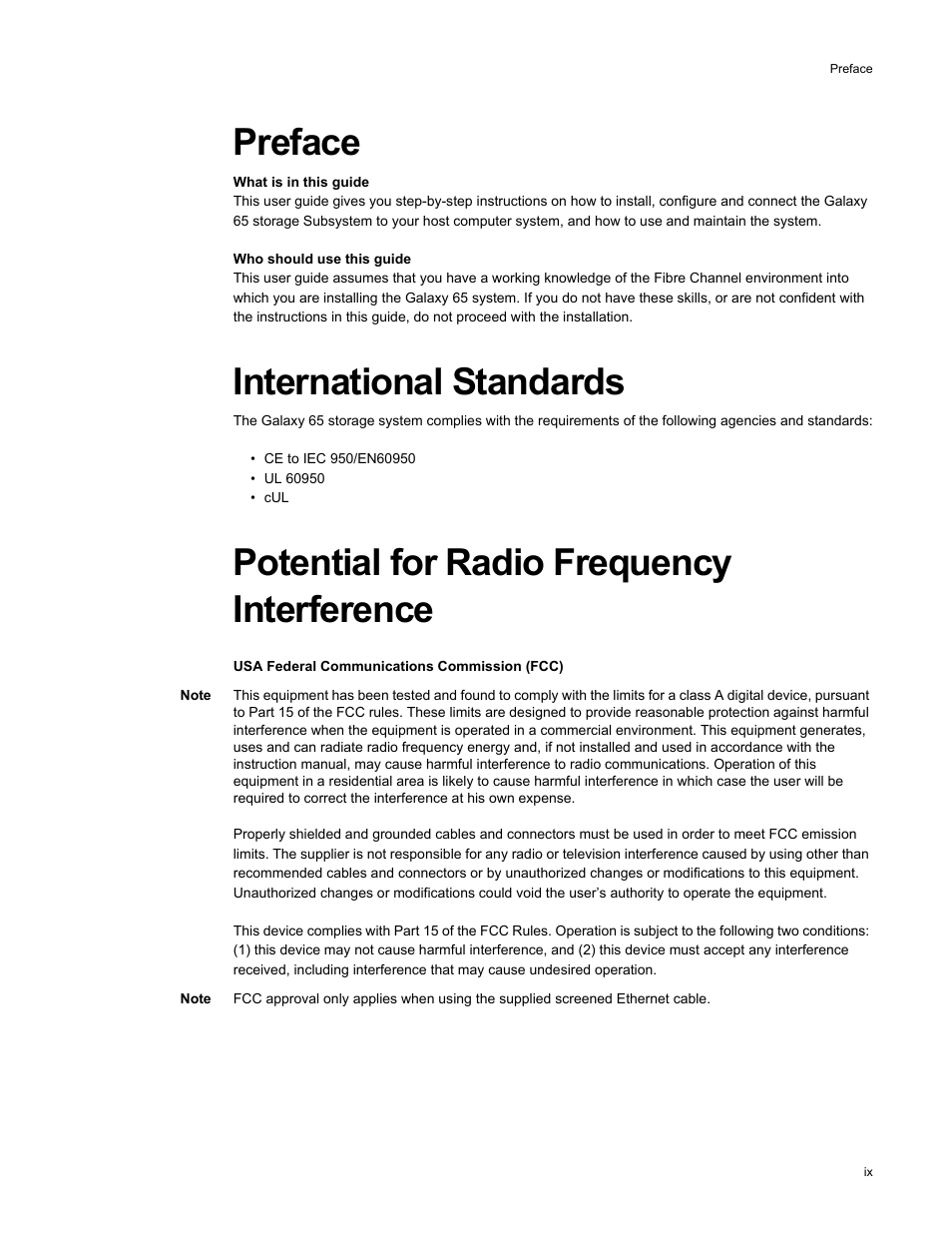 Preface, International standards, Potential for radio frequency interference | Galaxy Metal Gear 65 User Manual | Page 11 / 258