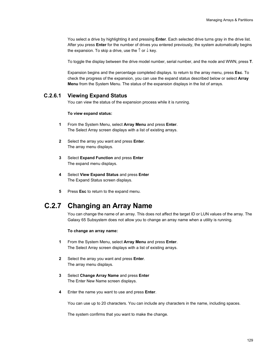 C.2.7 changing an array name, C.2.6.1 viewing expand status | Galaxy Metal Gear 65 User Manual | Page 149 / 258