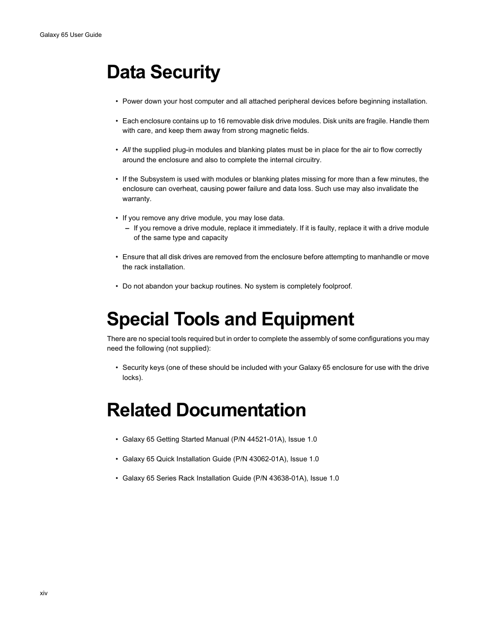 Data security, Special tools and equipment, Related documentation | Galaxy Metal Gear 65 User Manual | Page 16 / 258