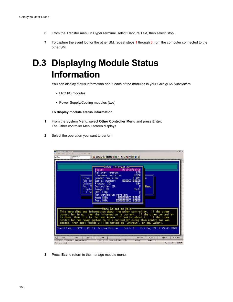 D.3 displaying module status information | Galaxy Metal Gear 65 User Manual | Page 178 / 258