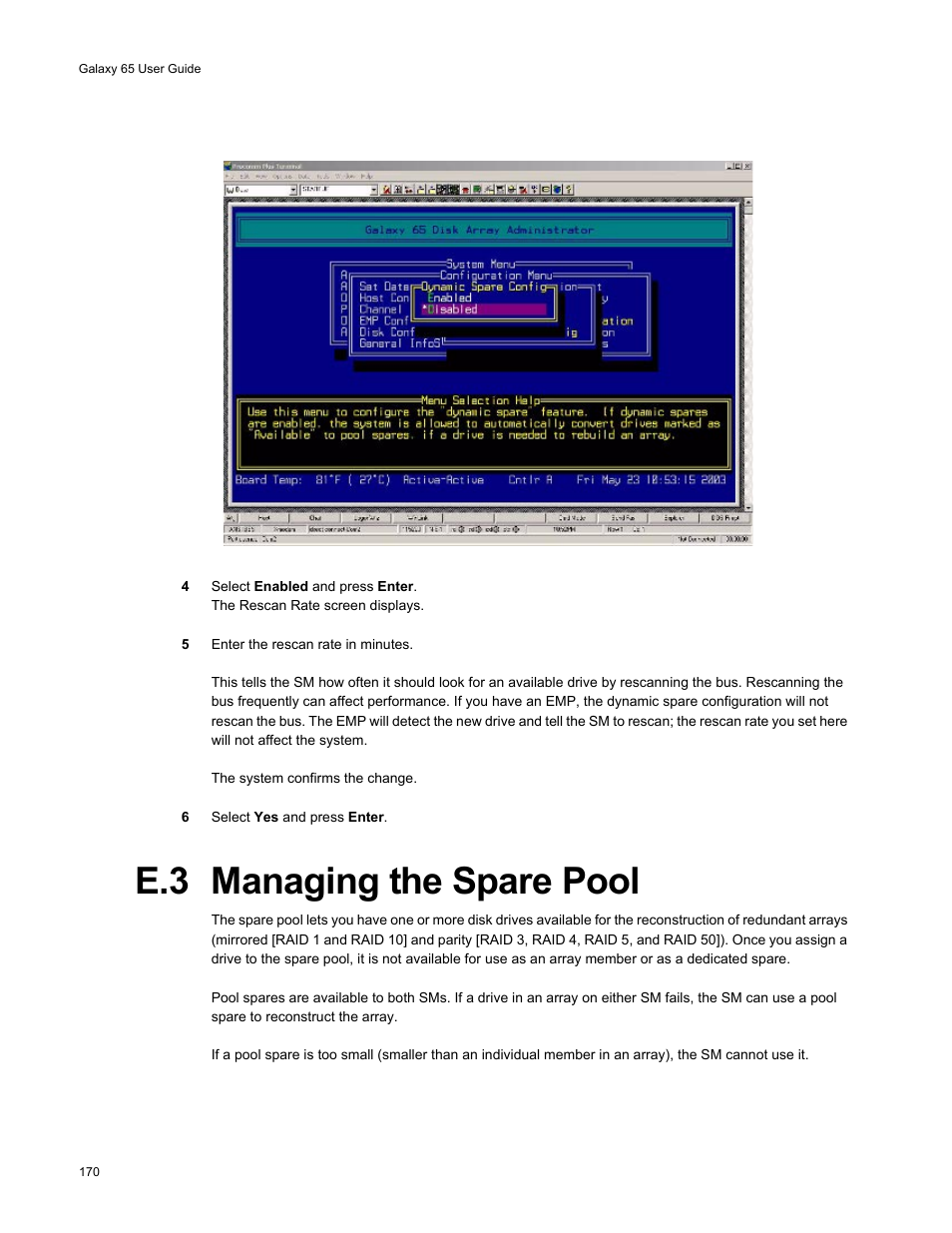 E.3 managing the spare pool | Galaxy Metal Gear 65 User Manual | Page 190 / 258