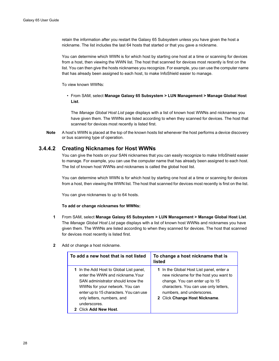 2 creating nicknames for host wwns | Galaxy Metal Gear 65 User Manual | Page 48 / 258
