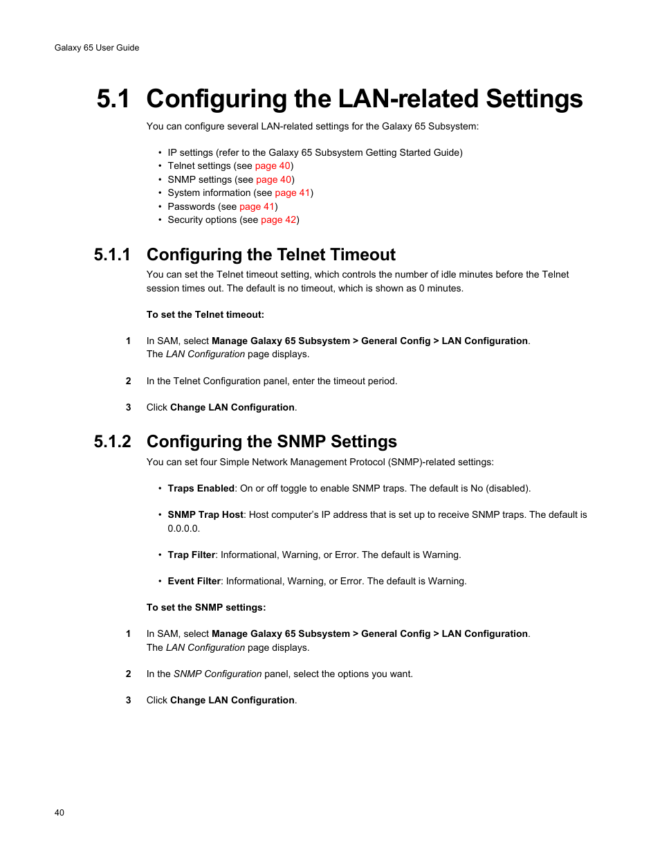 1 configuring the lan-related settings, 1 configuring the telnet timeout, 2 configuring the snmp settings | Galaxy Metal Gear 65 User Manual | Page 60 / 258