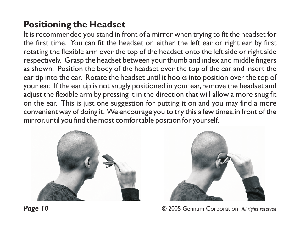 Positioning the headset | GENNUM Z-280 User Manual | Page 10 / 44