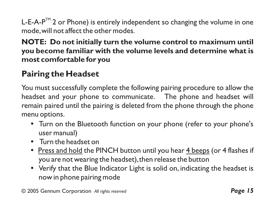 Pairing the headset | GENNUM Z-280 User Manual | Page 15 / 44