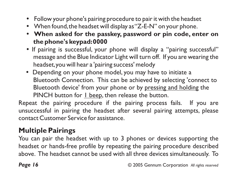 Multiple pairings | GENNUM Z-280 User Manual | Page 16 / 44