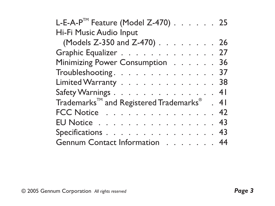 GENNUM Z-280 User Manual | Page 3 / 44