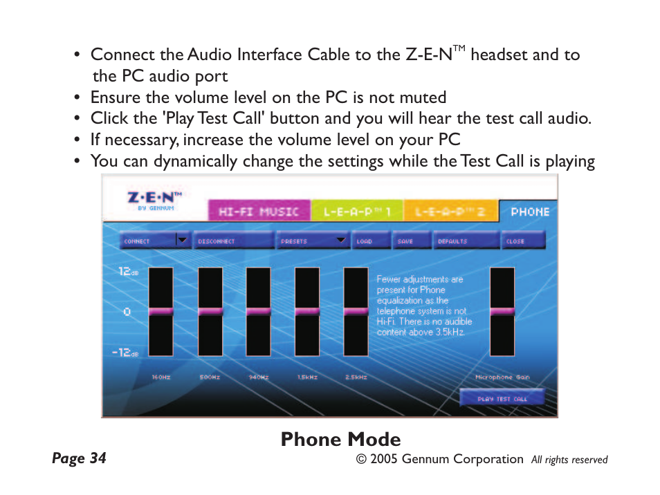 Phone mode | GENNUM Z-280 User Manual | Page 34 / 44