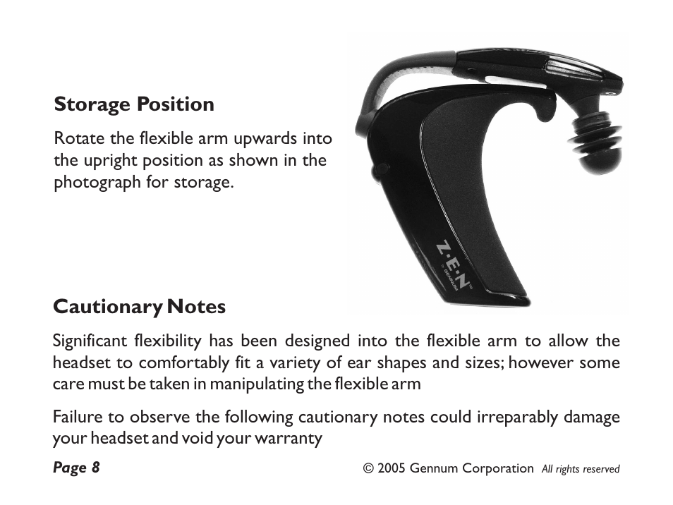 Storage position | GENNUM Z-280 User Manual | Page 8 / 44
