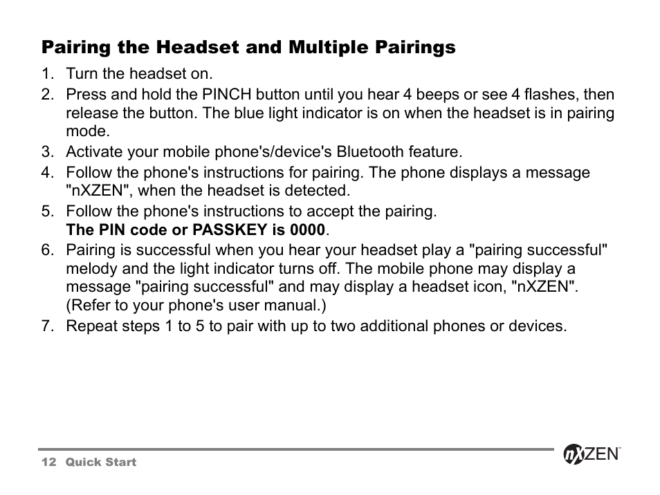 Pairing the headset and multiple pairings | GENNUM 5000 User Manual | Page 12 / 28