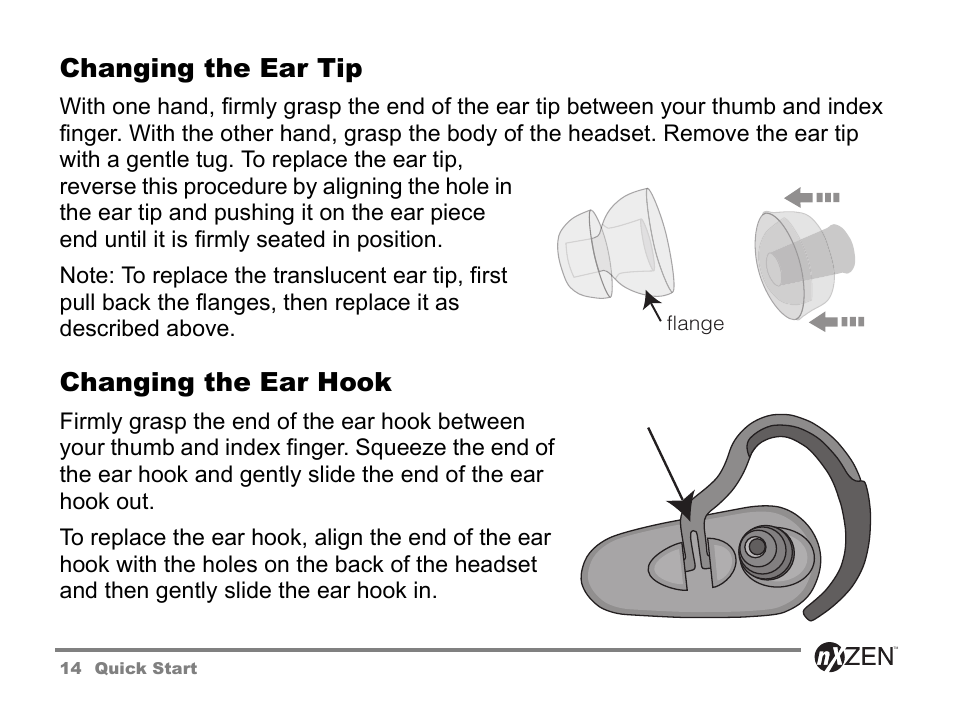 Changing the ear tip, Changing the ear hook, Changing the ear tip changing the ear hook | GENNUM 5000 User Manual | Page 14 / 28