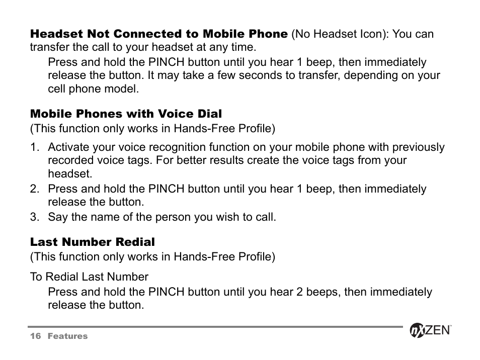 Mobile phones with voice dial, Last number redial, Mobile phones with voice dial last number redial | GENNUM 5000 User Manual | Page 16 / 28