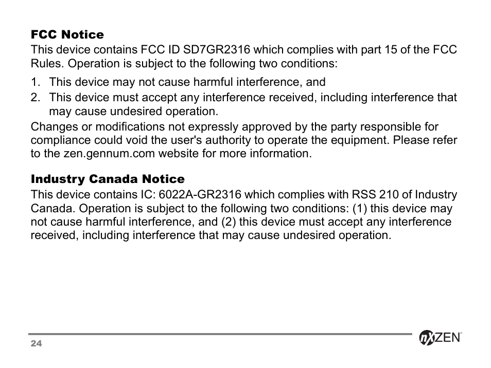 Fcc notice industry canada notice | GENNUM 5000 User Manual | Page 24 / 28