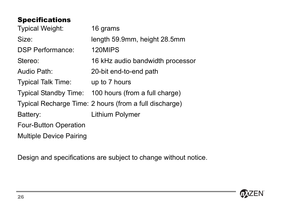 Specifications | GENNUM 5000 User Manual | Page 26 / 28