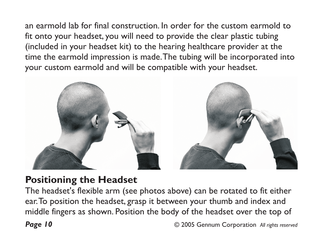 Positioning the headset | GENNUM DIGITAL WIRELESS HEADSET User Manual | Page 10 / 44