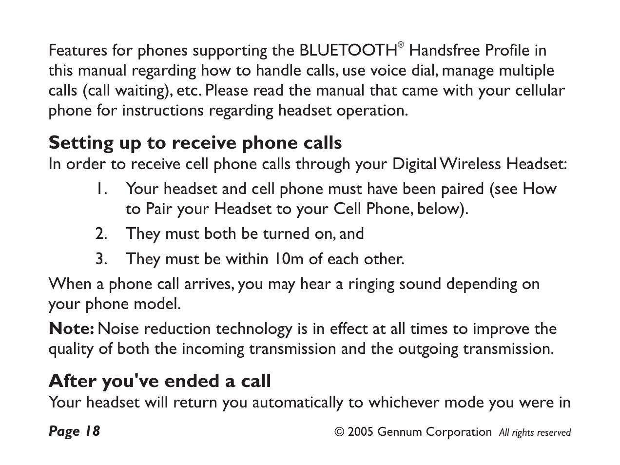 GENNUM DIGITAL WIRELESS HEADSET User Manual | Page 18 / 44