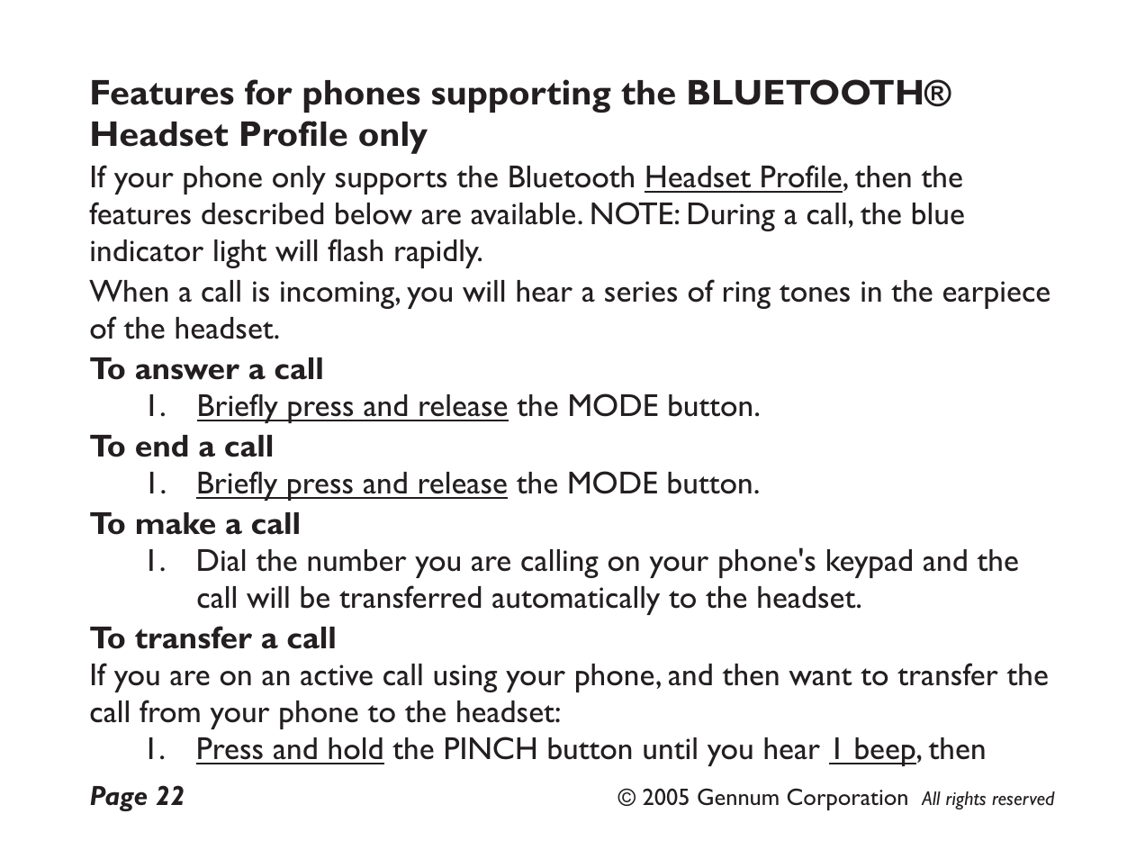 GENNUM DIGITAL WIRELESS HEADSET User Manual | Page 22 / 44