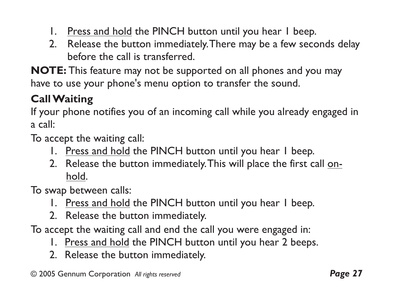 GENNUM DIGITAL WIRELESS HEADSET User Manual | Page 27 / 44