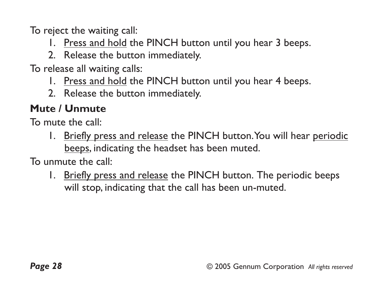 GENNUM DIGITAL WIRELESS HEADSET User Manual | Page 28 / 44