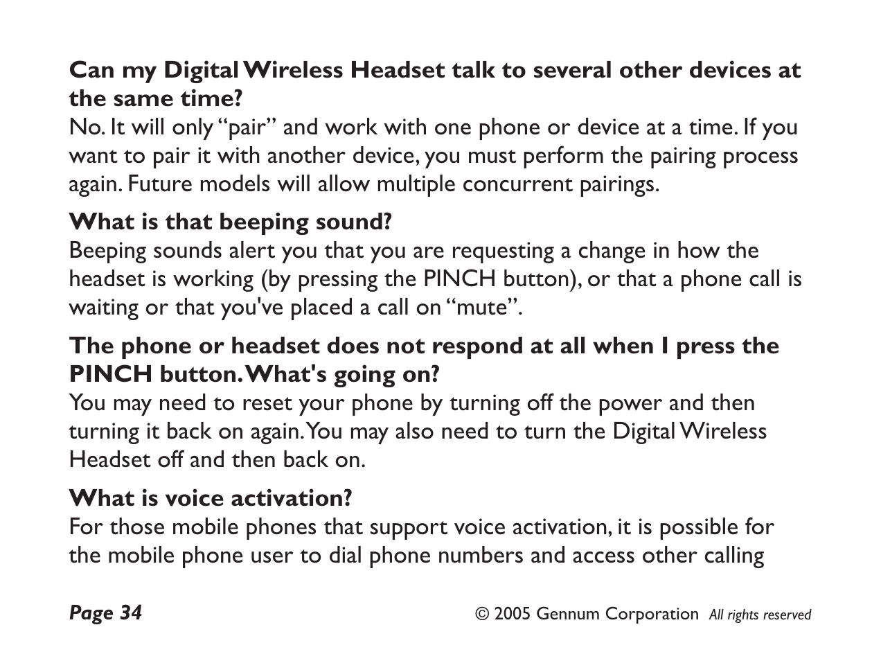 GENNUM DIGITAL WIRELESS HEADSET User Manual | Page 34 / 44