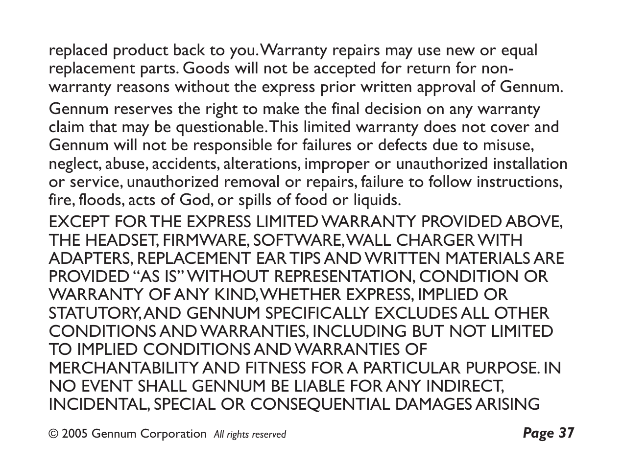 GENNUM DIGITAL WIRELESS HEADSET User Manual | Page 37 / 44