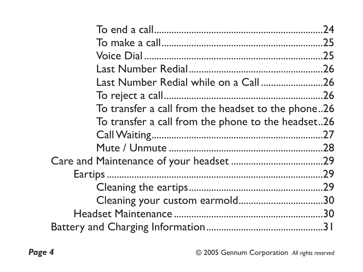 GENNUM DIGITAL WIRELESS HEADSET User Manual | Page 4 / 44