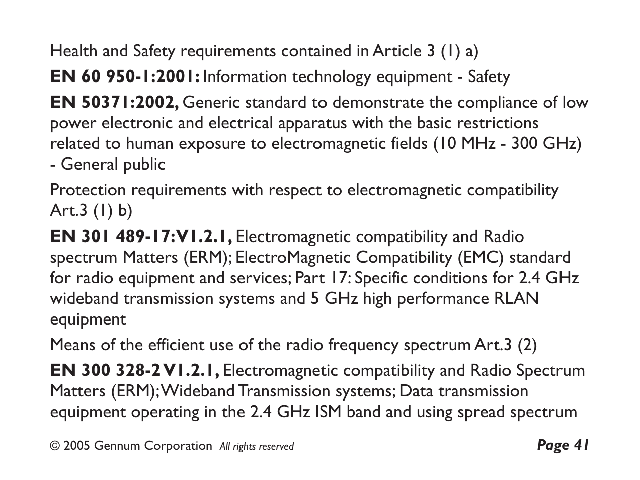 GENNUM DIGITAL WIRELESS HEADSET User Manual | Page 41 / 44