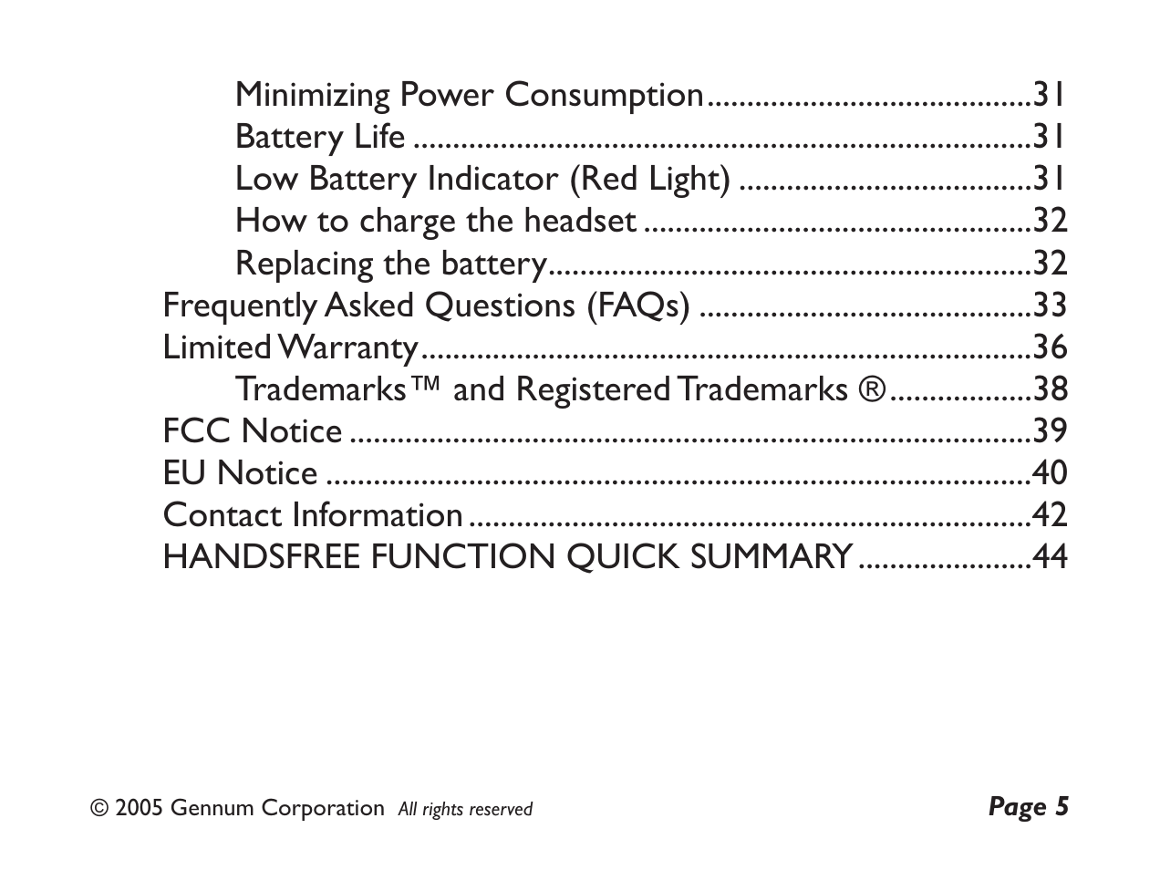GENNUM DIGITAL WIRELESS HEADSET User Manual | Page 5 / 44