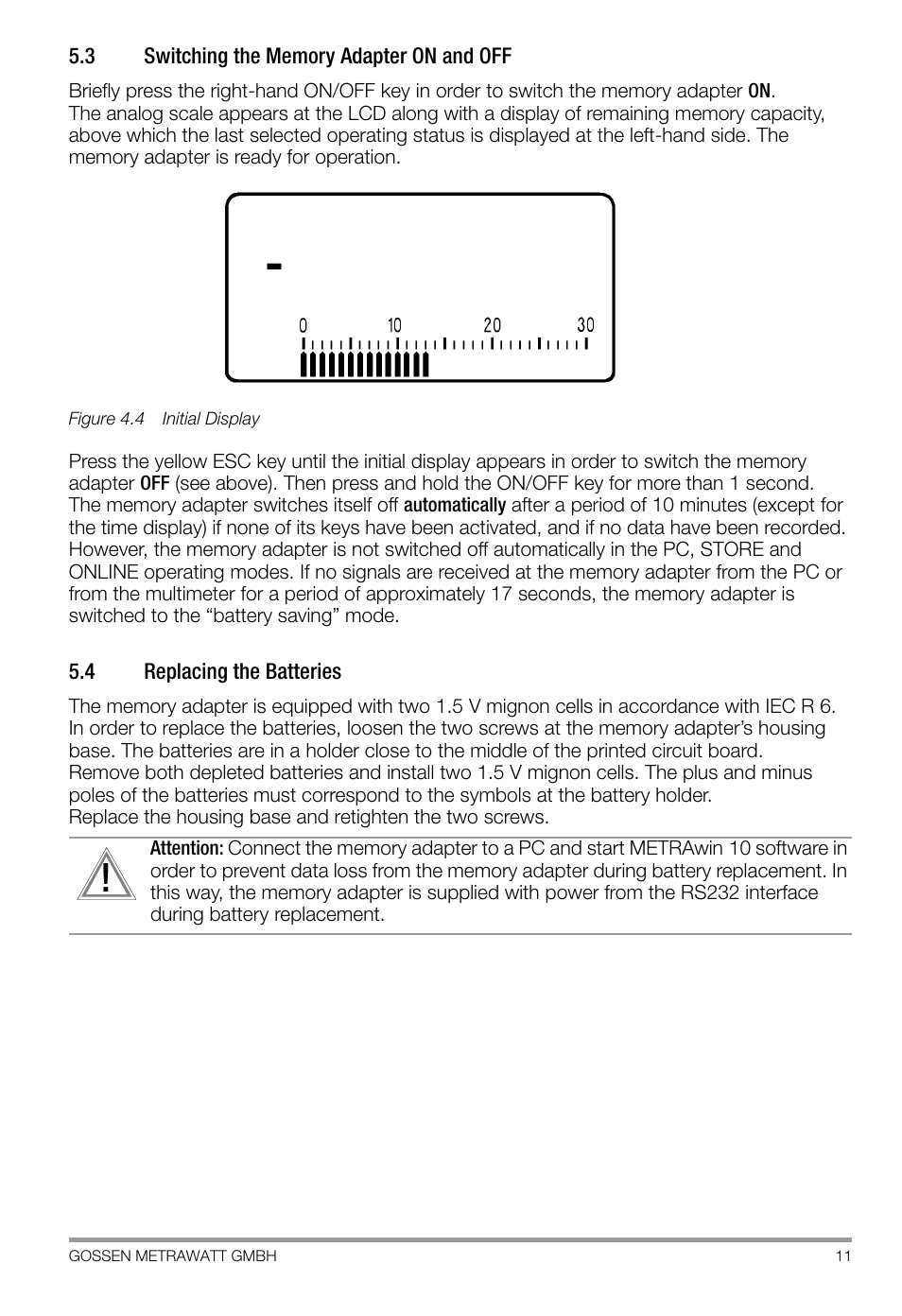 3 switching the memory adapter on and off, 4 replacing the batteries, Switching the memory adapter on and off | Replacing the batteries | Gossen SI 232-II User Manual | Page 11 / 28