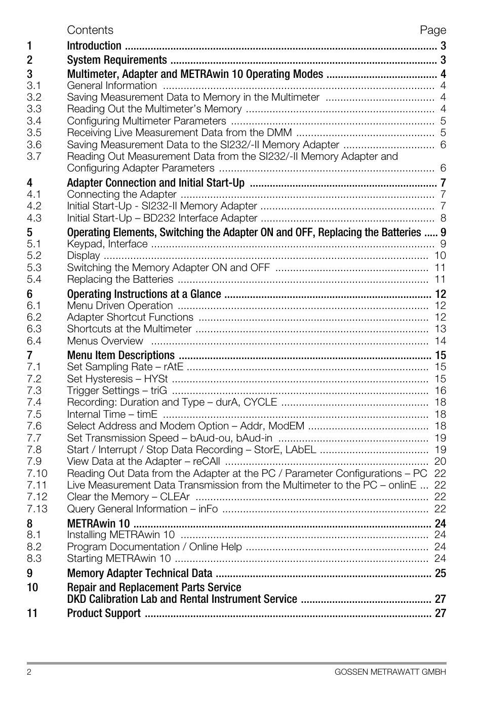 Gossen SI 232-II User Manual | Page 2 / 28