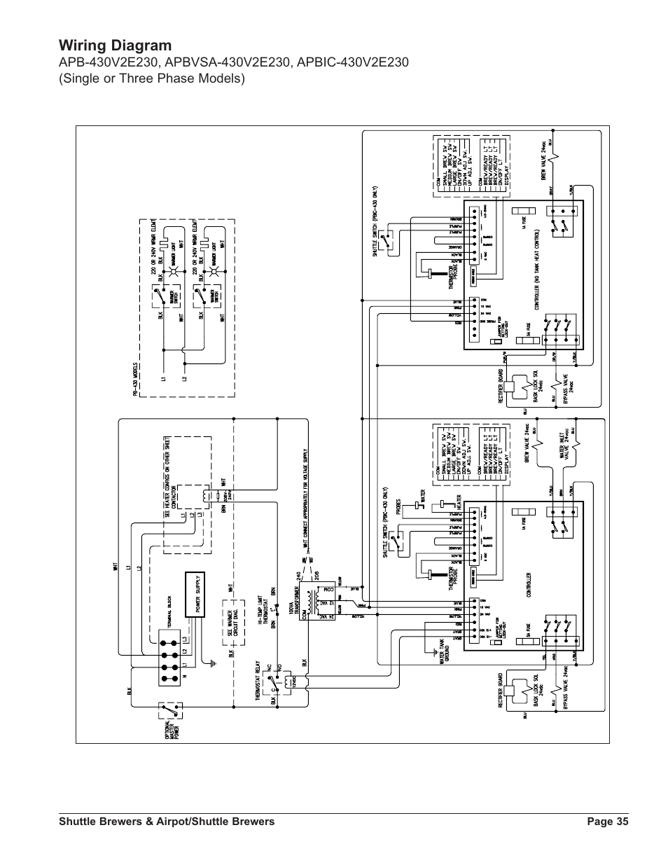 Wiring diagram | Grindmaster SHUTTLE APB-330V2 User Manual | Page 35 / 44