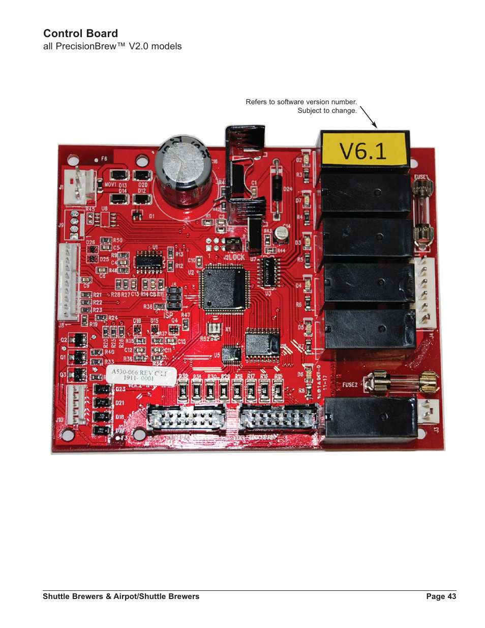 Control board | Grindmaster SHUTTLE APB-330V2 User Manual | Page 43 / 44