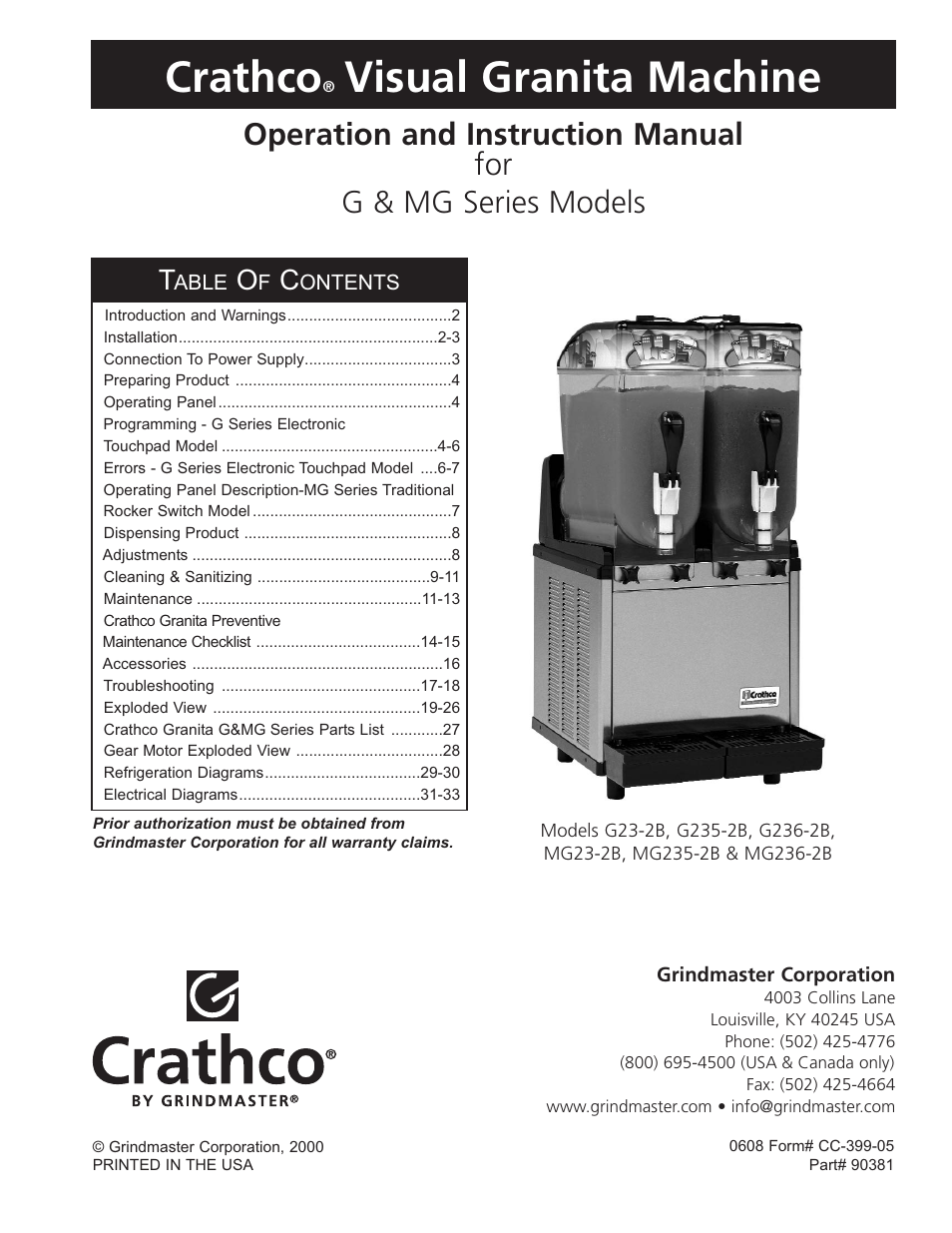 Grindmaster G23-2B User Manual | 36 pages