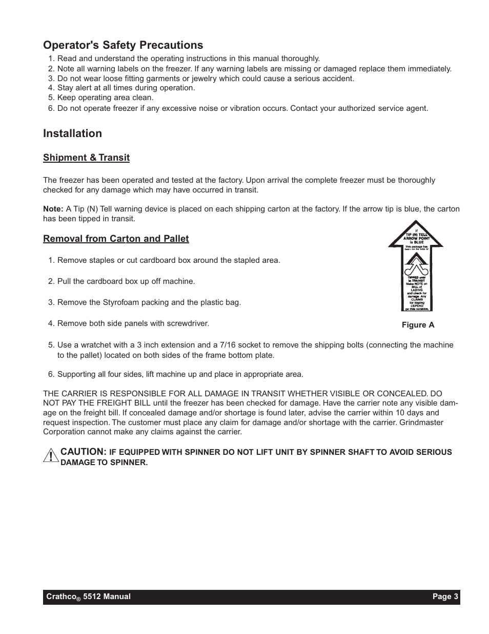 Operator's safety precautions, Installation | Grindmaster 5512 User Manual | Page 3 / 44