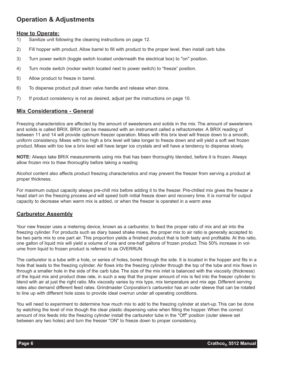 Operation & adjustments | Grindmaster 5512 User Manual | Page 6 / 44