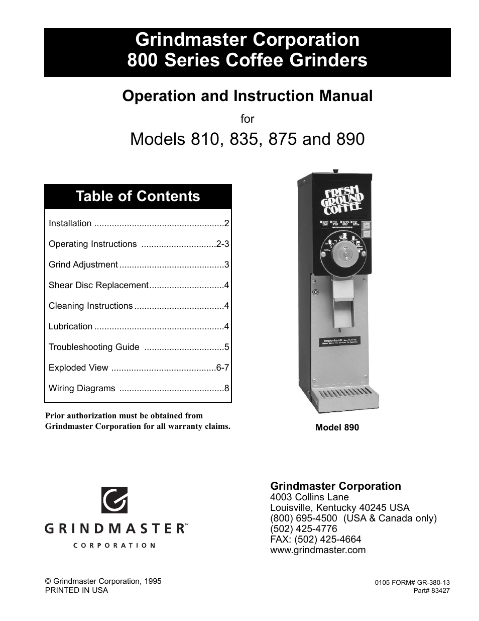 Grindmaster 890 User Manual | 8 pages