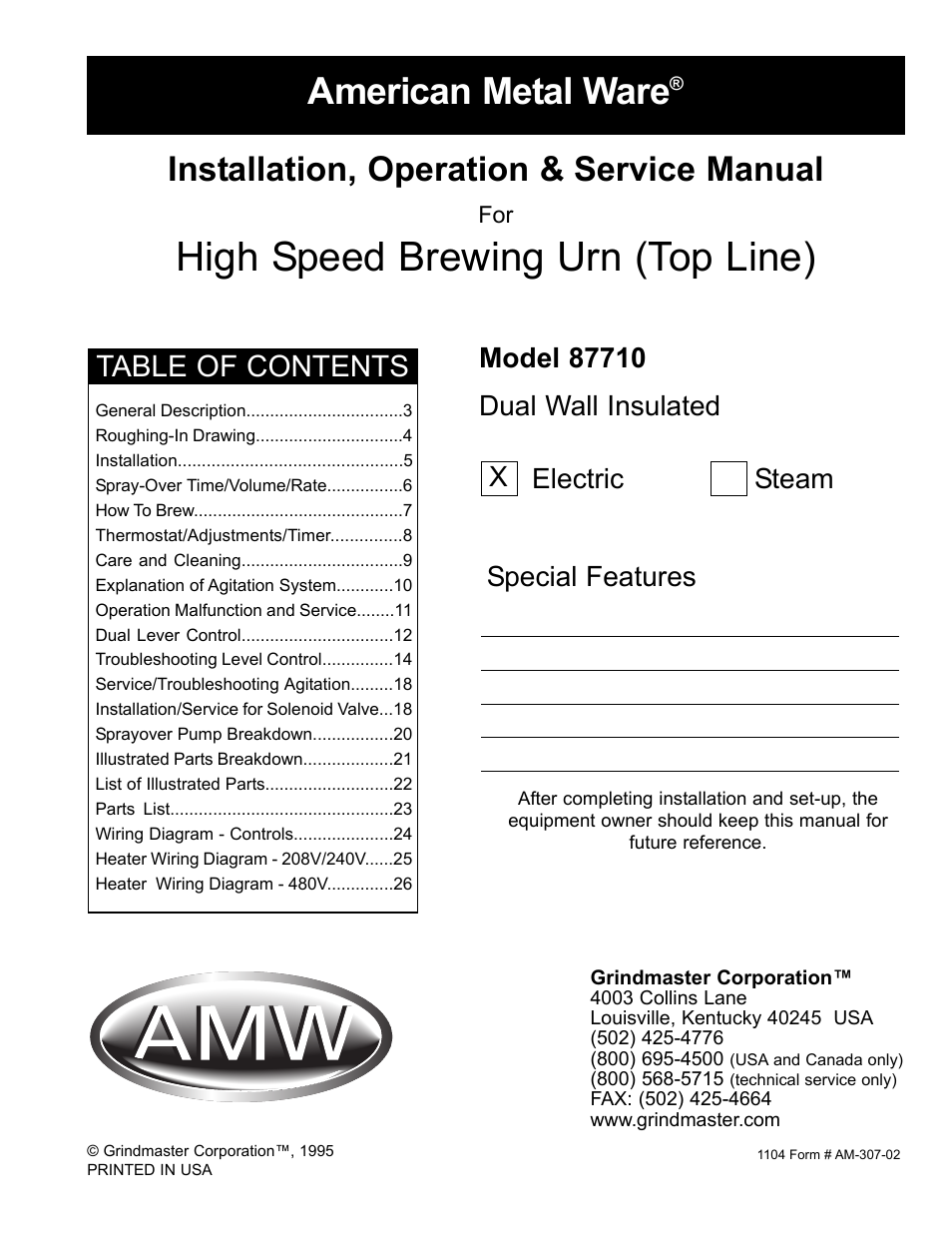 Grindmaster AMERICAN METAL WARE 87710 User Manual | 26 pages