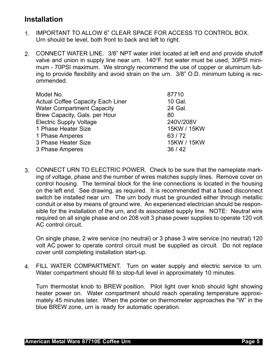 Installation | Grindmaster AMERICAN METAL WARE 87710 User Manual | Page 4 / 26