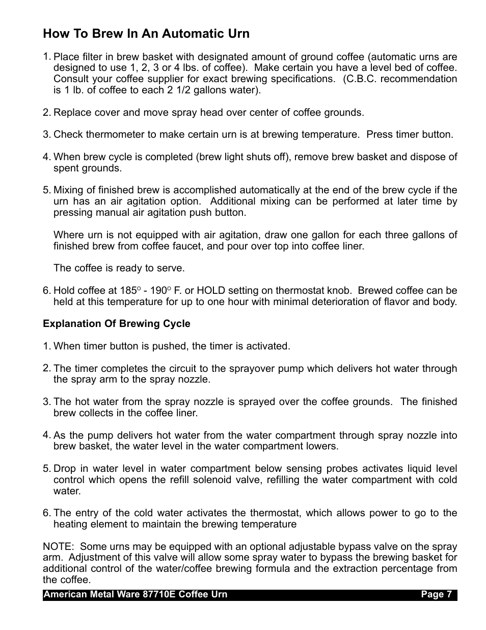 How to brew in an automatic urn | Grindmaster AMERICAN METAL WARE 87710 User Manual | Page 6 / 26