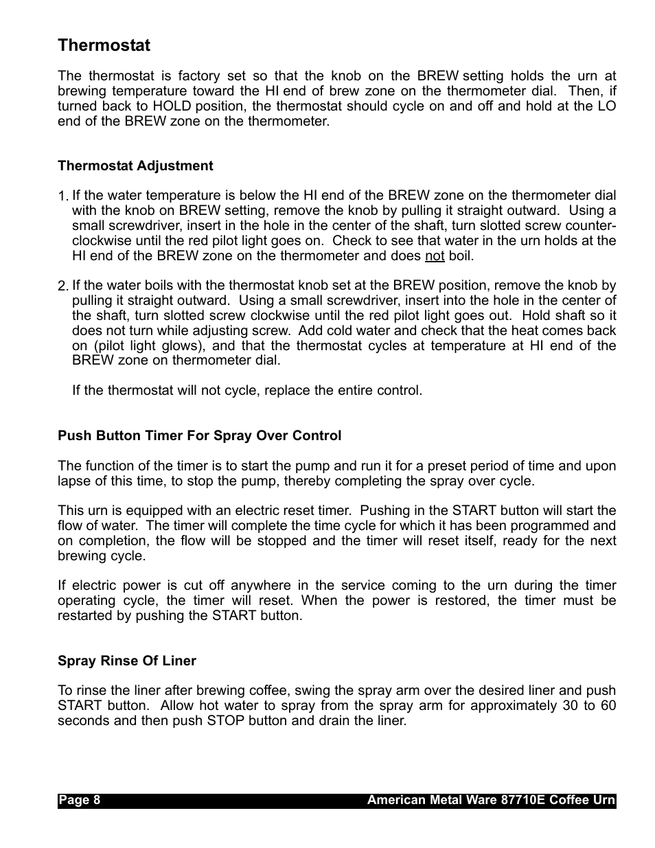 Thermostat | Grindmaster AMERICAN METAL WARE 87710 User Manual | Page 7 / 26