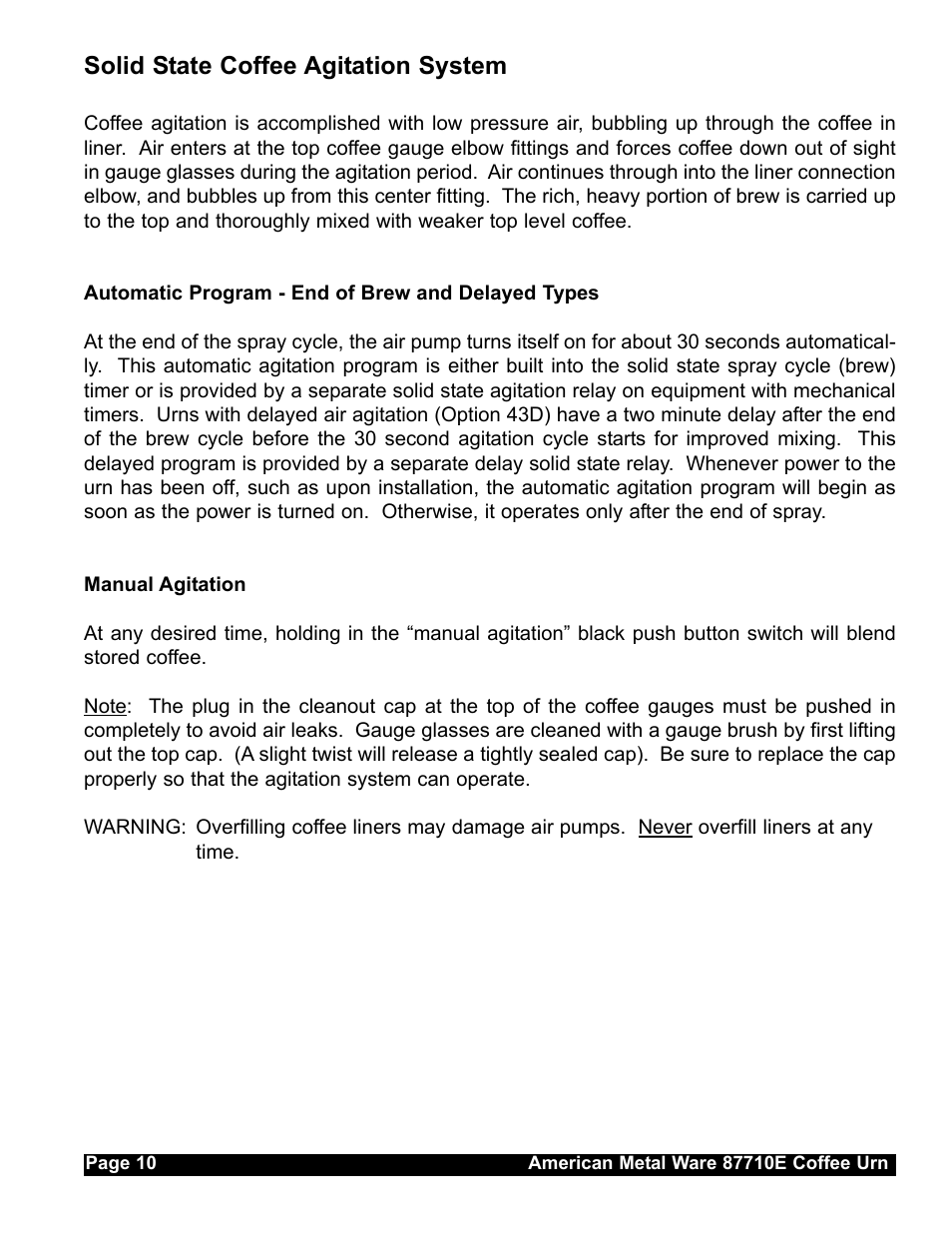 Solid state coffee agitation system | Grindmaster AMERICAN METAL WARE 87710 User Manual | Page 9 / 26