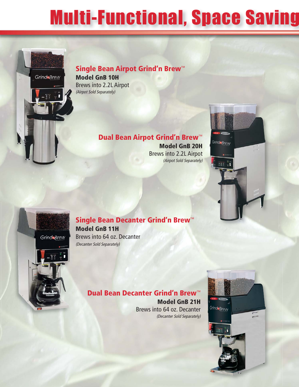 Multi-functional, space saving | Grindmaster Grind' n Brew 11HE User Manual | Page 2 / 4