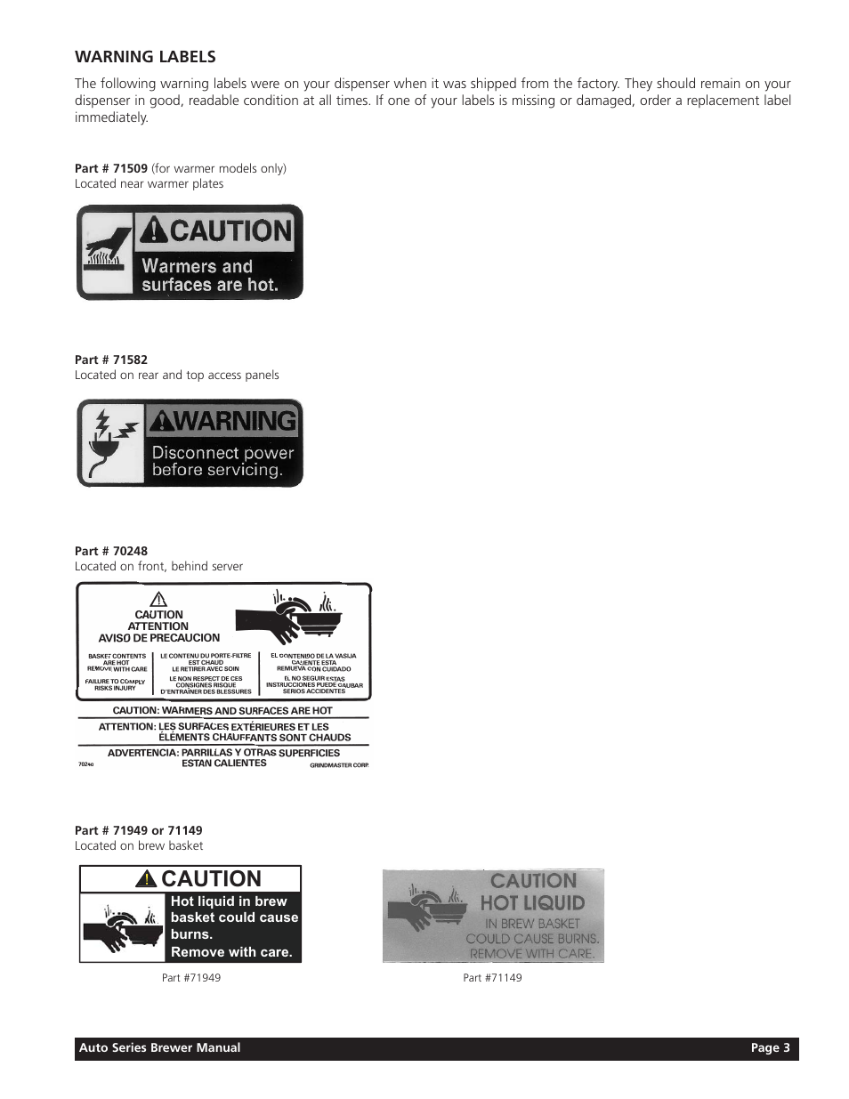 Caution | Grindmaster AT-2W/AT-2WE User Manual | Page 3 / 16
