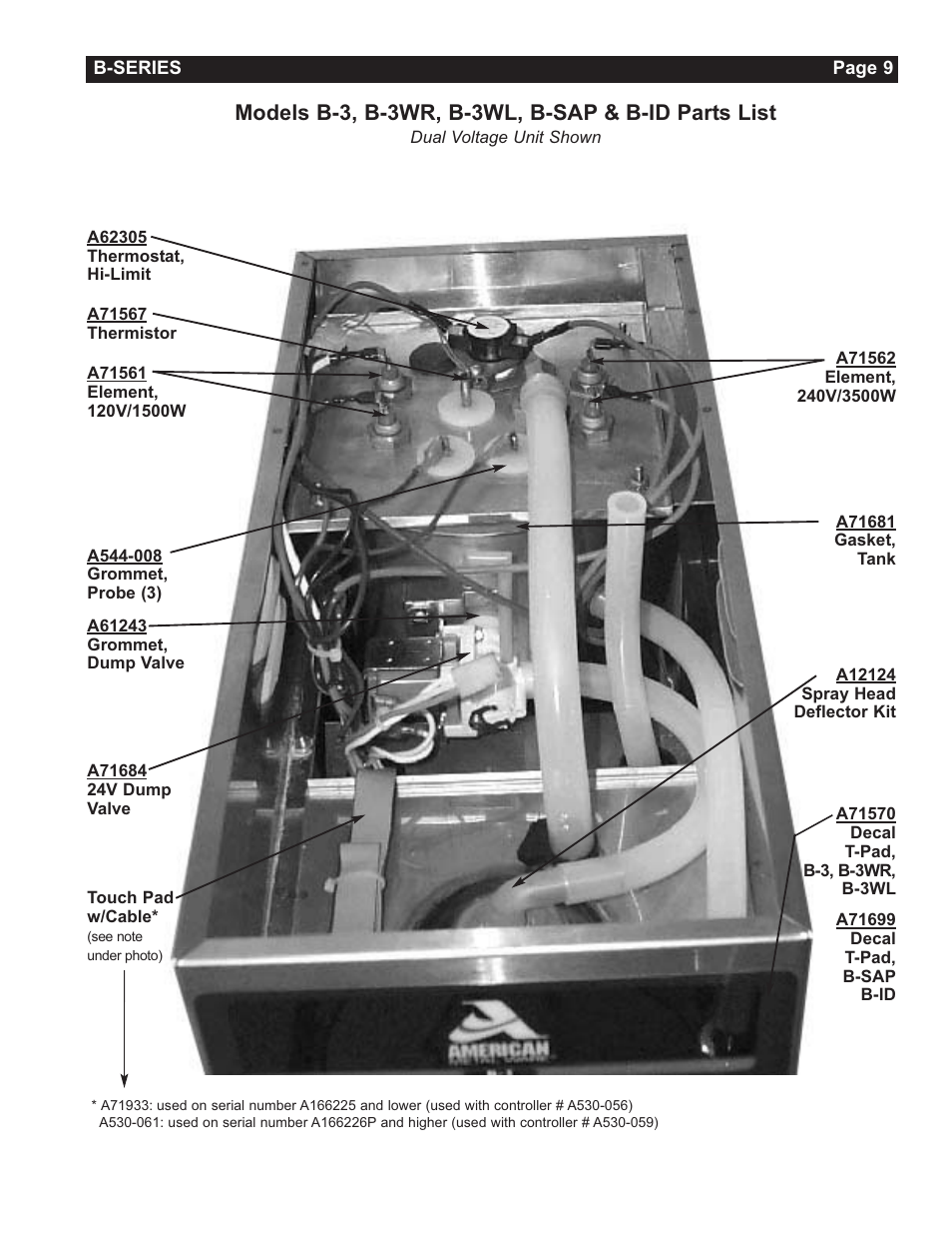 Models b-3, b-3wr, b-3wl, b-sap & b-id parts list | Grindmaster Insulated Decanter Brewer AMW B-Series User Manual | Page 9 / 24