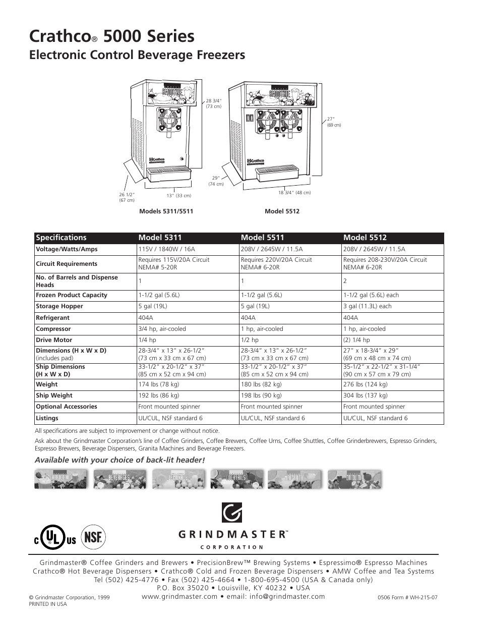 Crathco, 5000 series, Electronic control beverage freezers | Grindmaster Crathco 5300 User Manual | Page 2 / 2