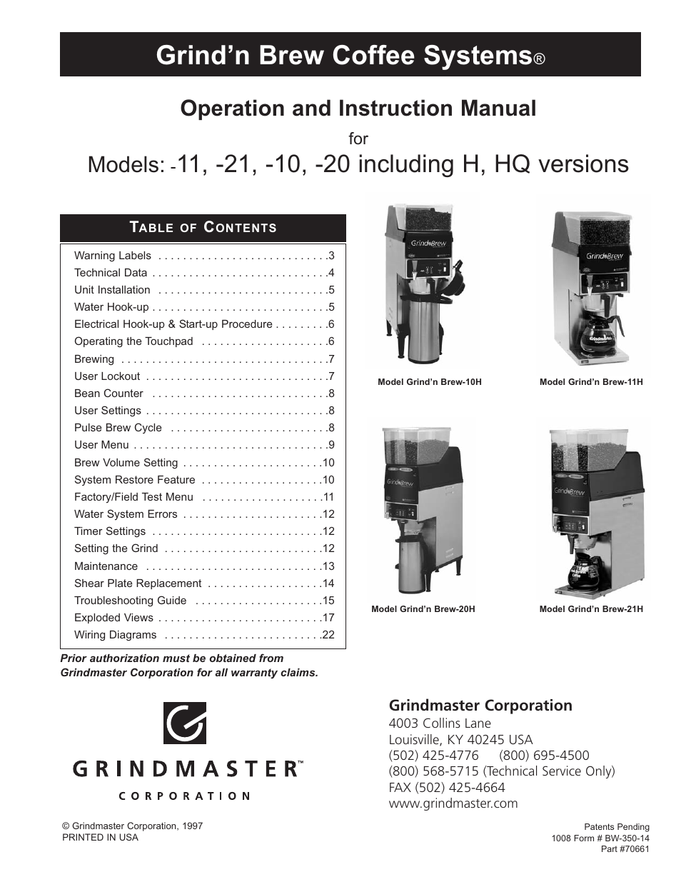 Grindmaster GRIND'N BREW 21H User Manual | 24 pages