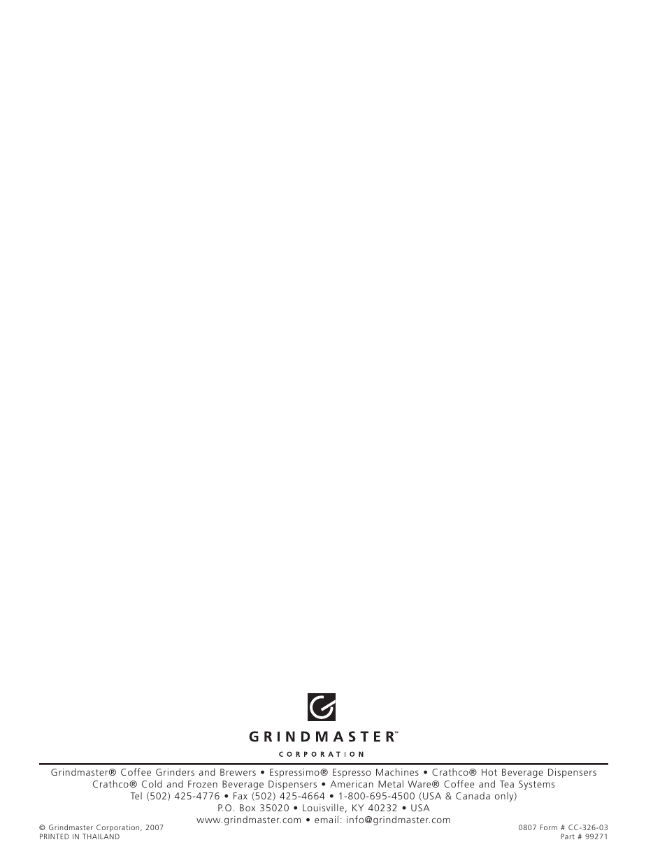 Grindmaster Model CC-326-03 User Manual | Page 16 / 16